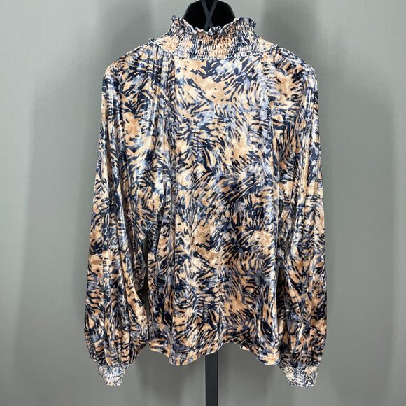 Free People Shirt Womens Large blue orange velour balloon sleeve boho casual - Picture 7 of 9